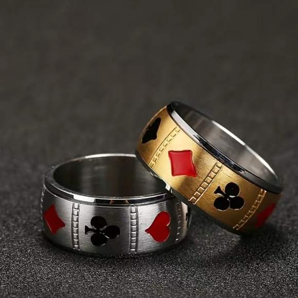 8mm spinner playing card stainless steel  spinner ring size 6 to 12 avai… - Picture 2 of 4